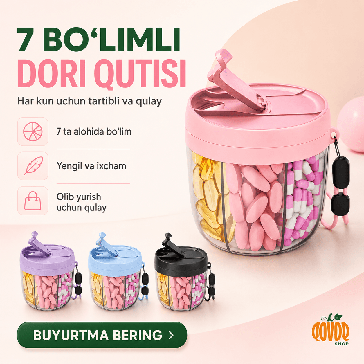 💊 7 Bo‘limli Dori Qutisi — Dorilar Doim Tartibda! Bozor va savdo majmualarda mavjud emas