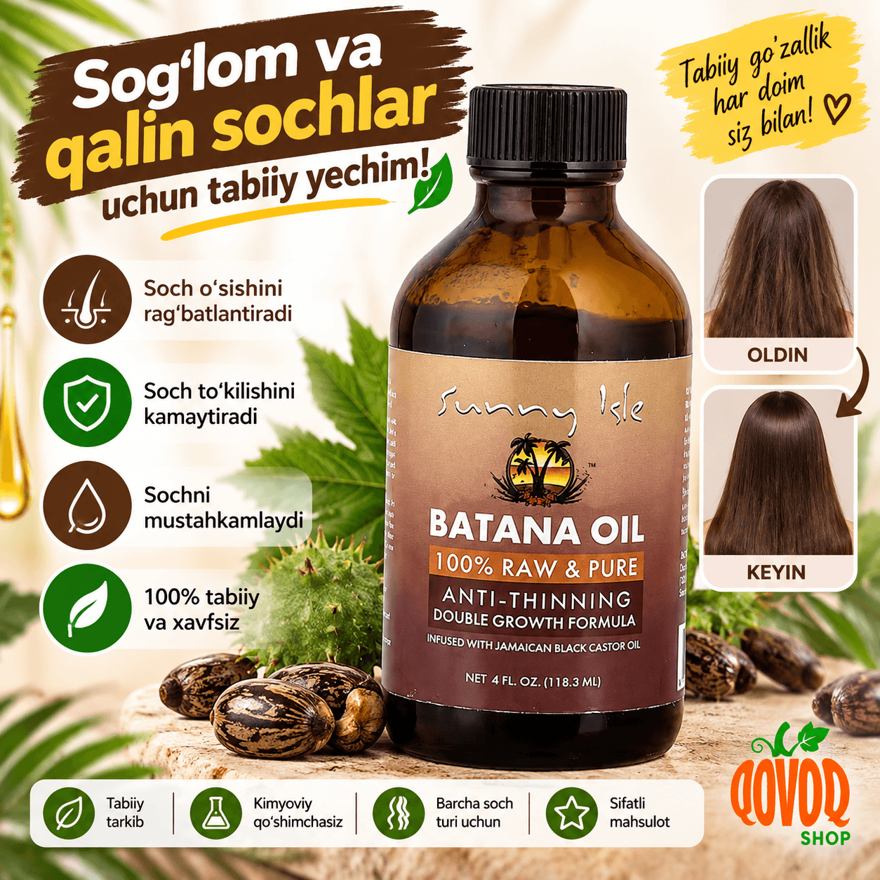 Batana oil soch to‘kilishiga yechim 2 + 1