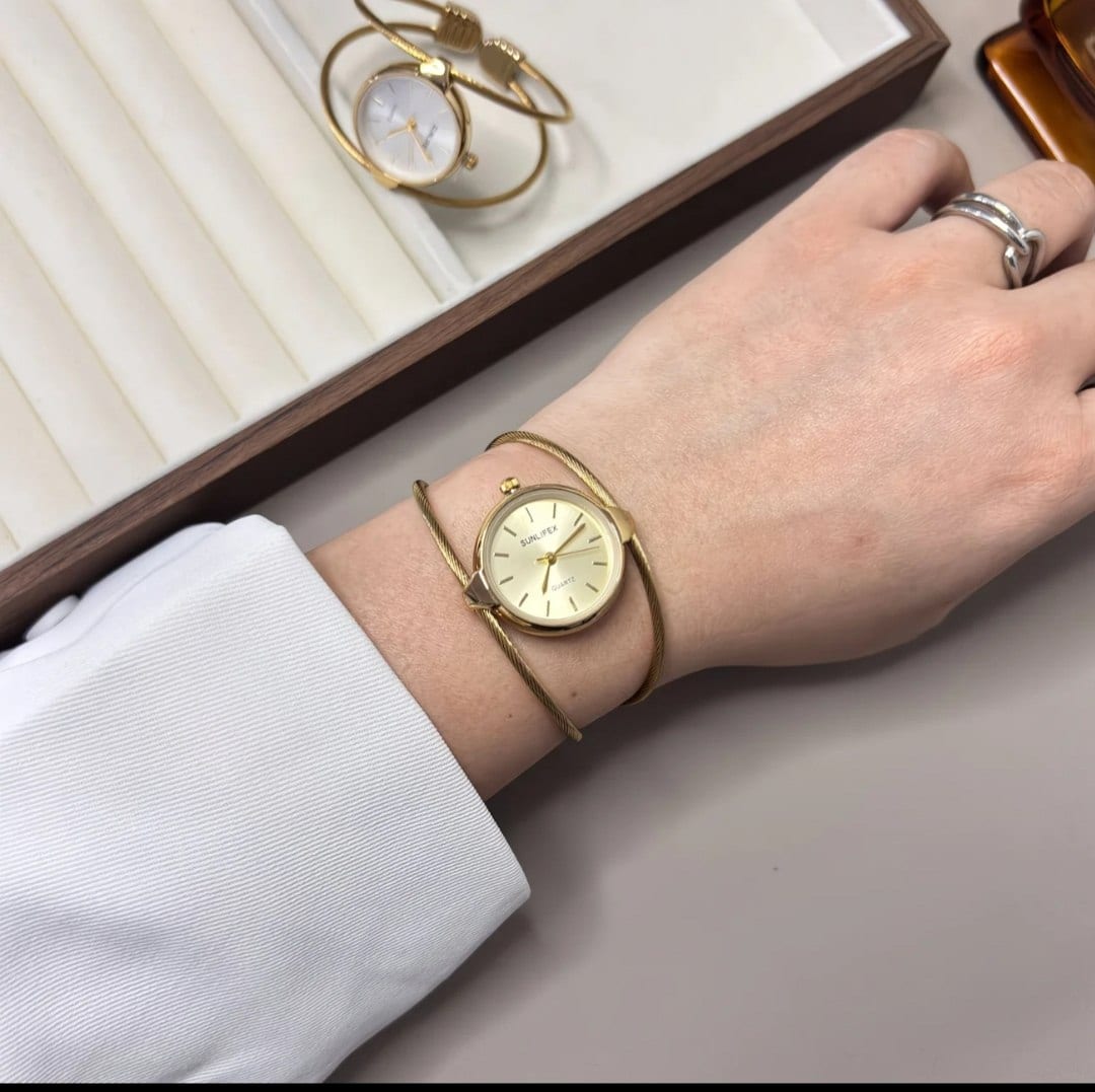 Simsimon nozik bilaguzukli va dumaloq ayollar qo‘l soati ⌚✨